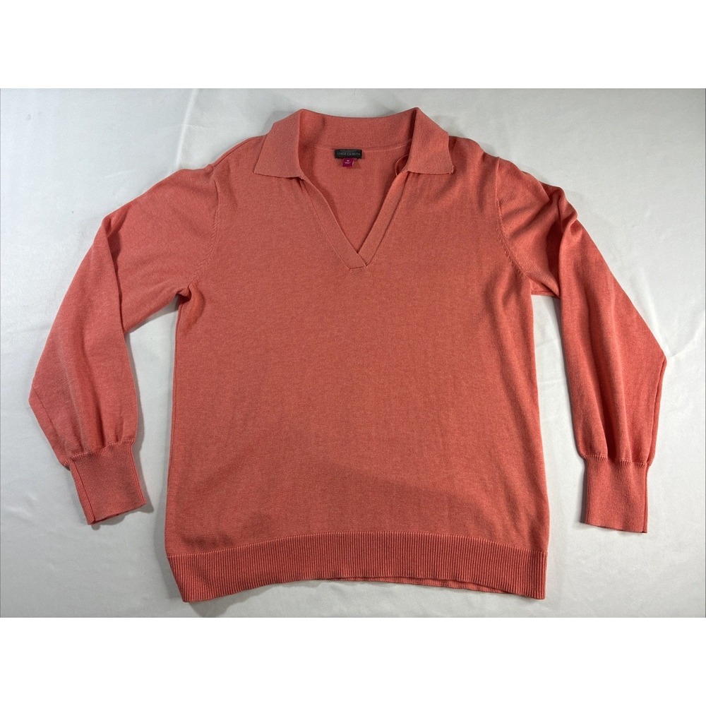 Vince Camuto Collared Pullover Sweater Womens Medium Long Sleeve Coral Orange